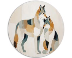 Muurcirkel Dibond - Muurdecoratie woonkamer metaal - Wolf - Wanddecoratie rond hal - Scandinavisch design - Decoratie - Moderne schilderijen in huis - Japandi stijl - 60x60 cm