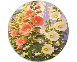 Muurcirkel Dibond - Shabby Chic - Botanicals - Decoratie woonkamer - Zomer - Muurdecoratie - Keuken - Woondecoratie - Rond schilderij bloemen - 100x100 cm