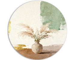 Muurcirkel Dibond - Wanddecoratie rond woonkamer - Vaas - Moderne schilderijen in huis - Decoratie - Muurdecoratie hal - Zen - Japandi stijl - 40x40 cm