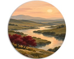 Muurcirkel Dibond - Woondecoratie - Rivieren - Rond schilderij landschap - Accessoires hal - Muurdecoratie - Kunst aan de muur kamer - Landelijk - Decoratie woonkamer metaal - 40x40 cm