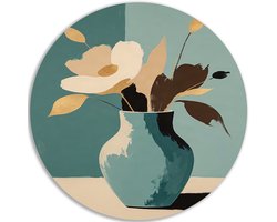 Muurcirkel Dibond - Woonkamer decoratie - Vaas - Wanddecoratie metaal - Zen - Slaapkamer muurdecoratie - Modern - Japandi stijl - 100x100 cm