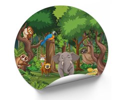 Muurcirkel diverse dieren in het bos - Ø 20 cm - muurcirkel - jungle