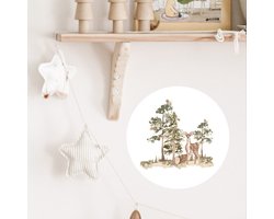 Muurcirkel hert - Ø 20 cm - wit - bosdieren - dieren - Muurcirkel binnen - Wanddecoratie - Forex - Babykamer en kinderkamer
