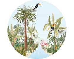 Muurcirkel jungle dieren bos - zelfklevende behangcirkel voor de kinderkamer of babykamer