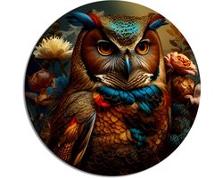 Muurcirkel Oog van Wijsheid - 60 x 60 cm - Natuur - Uil - Inclusief bevestiging - Aluminium - Wandcirkel - Voor binnen en buiten - Woonkamer - Metalen wanddecoratie - Muurdecoratie - Rond schilderij