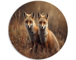 Muurcirkel PVC - Decoratie woonkamer - Vossen - Bruin - Landelijk - Muurdecoratie - Herfst - Wandcirkel dieren - 60x60 cm