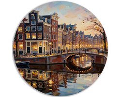 Muurcirkel PVC - Wanddecoratie rond woonkamer - Grachtenpand - Accessoires hal - Decoratie - Kunst aan de muur kamer - Impressionisme - 100x100 cm