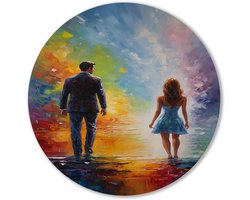 Muurcirkel Rond Schilderij - Wanddecoratie Forex - Woonkamer Aankleden - Unieke Designs - 90x90 cm - Blauw Geel Oranje