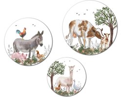 Muurcirkel / Wandcirkel boerderij dieren klein - set van 3 muurcirkels + ophangsysteem - Decoratie kinderkamer / babykamer jongens & meisjes