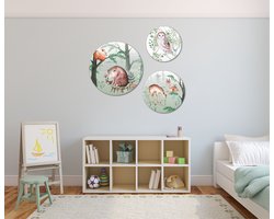 Muurcirkel / Wandcirkel Dieren in het bos groot - set van 3 muurcirkels - Decoratie kinderkamer / babykamer jongens & meisjes