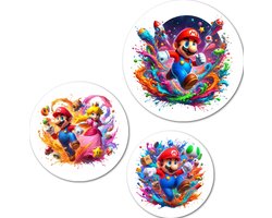 Muurcirkel / Wandcirkel Super Mario middel - set van 3 muurcirkels + ophangsysteem - Decoratie kinderkamer / babykamer jongens & meisjes