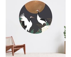 Muurcirkel zelfklevend behang - Kraanvogels tijdens de nacht - Wanddecoratie - 100cm behangcirkel - Ronde sticker voor aan de muur - Behangsticker verkrijgbaar in verschillende formaten