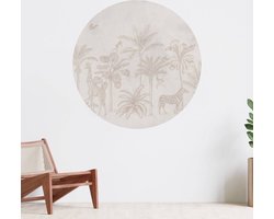 Muurcirkel zelfklevend behang - Tropisch dierenjungle taupe - Wanddecoratie - 080cm behangcirkel - Ronde sticker voor aan de muur - Behangsticker verkrijgbaar in verschillende formaten