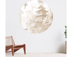 Muurcirkel zelfklevend behang - Verborgen hut in Mistig Woud, taupe - Wanddecoratie - 120cm behangcirkel - Ronde sticker voor aan de muur - Behangsticker verkrijgbaar in verschillende formaten