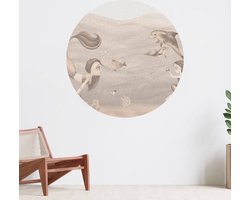 Muurcirkel zelfklevend behang - Zeemeerminnen wereld in taupe - Wanddecoratie - 140cm behangcirkel - Ronde sticker voor aan de muur - Behangsticker verkrijgbaar in verschillende formaten
