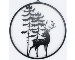 Muurdecoratie - Kerstdecoratie - Decoratie - Winter - Kerstversiering - Hert - Zwart