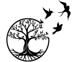Muurdecoratie met Levensboom, Metaal, Binnen Buiten Huisdecoratie, Vogel, Gift.