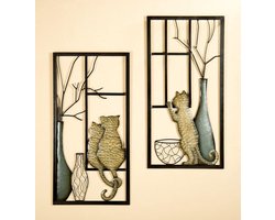 Muurdecoratie met poesjes wandobject tweeluik katten