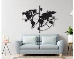 muurdecoratie metaal-wanddecoratie metaal-wereldkaart-staal-65*54cm-klaar om op te hangen