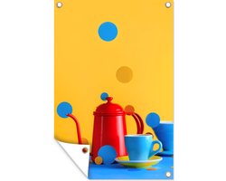 Muurdecoratie Stilleven - Koffiekan - Theemok - 120x180 cm - Tuinposter - Tuindoek - Buitenposter