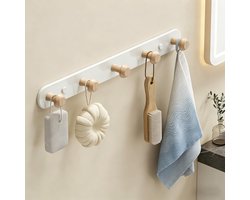 Muurhaak met 5 haken van hout – Houten muurkapstok – Geschikt voor kinderkamer, woonkamer, gang – Beige