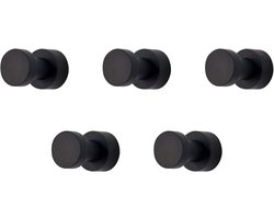 Muurhaken voor handdoeken en kleding - set van 5 zwarte haken van messing. Geschikt voor badkamer, keuken en kastdeuren.
