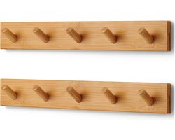 Muurkapstok van Hout 2 stuks - Wandkapstok met 5 Haken 43 cm Kapstok