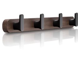 Muurkapstok van Massief Walnoot met 4 Stevige Haken voor Jassen, Rugzakken en Handdoeken - Perfect voor Hal, Badkamer en Meer