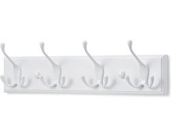 Muurkapstok Wit met 4 Haken - 42 cm lengte Kapstok