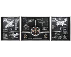 Muurklok Home ESPRIT Gouden Zilverkleurig Metaal Vliegtuig Vintage 175 x 21 x 64 cm