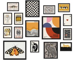 Muurkunst Decor - Wandprints Set - Ruimte Verfraaien - Eclectische Stijl - 16 Stuks - Multicolor