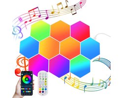 Muurlamp - LED Gaming Wandlamp - 10 stuks Hexagon RGB-paneel - Honingraat wandlamp - Muziek Sync - Slimme zeshoekige gamerkamerdecoratie - Modulaire lamp - Dimbaar - Slaapkamer - Wandlampen Binnen - Afstandsbediening