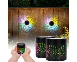 Muurlamp Solar - 2 stuks - Solar Tuinverlichting - mandala-zonnelampen - 7 kleurwisselende LED's + warm wit - 8,5x8,5x8,5 cm - waterdicht - Sfeerlampen voor Schutting & Wand - Solar Wandlamp voor buiten - voor tuin, schutting en terras