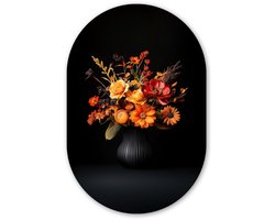 Muurovaal 40x60 cm - Ovale wanddecoratie Herfst - Boeket - Oranje - Ovalen schilderij - Muurdecoratie woonkamer - Kamer decoratie - Schilderijen - Wandcirkel