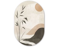 Muurovaal 40x60 cm - Ovale wanddecoratie Japandi - Landschap - Beige - Ovalen schilderij - Muurdecoratie woonkamer - Kamer decoratie - Schilderijen - Wandcirkel