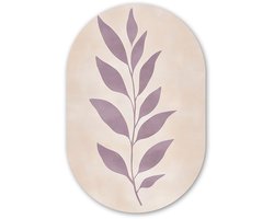Muurovaal 40x60 cm - Ovale wanddecoratie Tak - Bladeren - Minimalistisch - Beige - Ovalen schilderij - Muurdecoratie woonkamer - Kamer decoratie - Schilderijen - Wandcirkel