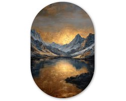 Muurovaal 60x90 cm - Ovale wanddecoratie Berglandschap met Gouden Zonsondergang - Ovalen schilderij - Muurdecoratie woonkamer - Kamer decoratie - Schilderijen - Wandcirkel