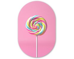 Muurovaal 60x90 cm - Ovale wanddecoratie Lolly - Roze - Snoep - Zoet - Ovalen schilderij - Muurdecoratie woonkamer - Kamer decoratie - Schilderijen - Wandcirkel
