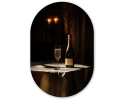 Muurovaal 60x90 cm - Ovale wanddecoratie Prosecco - Bubbels - Sfeervol - Drank - Ovalen schilderij - Muurdecoratie woonkamer - Kamer decoratie - Schilderijen - Wandcirkel
