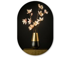Muurovaal 60x90 cm - Ovale wanddecoratie Sierlijk - Boeket - Goud - Vaas - Ovalen schilderij - Muurdecoratie woonkamer - Kamer decoratie - Schilderijen - Wandcirkel
