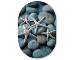 Muurovaal 60x90 cm - Ovale wanddecoratie Zeesterren - Stenen - Wit - Ovalen schilderij - Muurdecoratie woonkamer - Kamer decoratie - Schilderijen - Wandcirkel