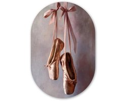 Muurovaal 80x120 cm - Ovale wanddecoratie Balletschoenen - Satijn - Aardetinten - Ovalen schilderij - Muurdecoratie woonkamer - Kamer decoratie - Schilderijen - Wandcirkel