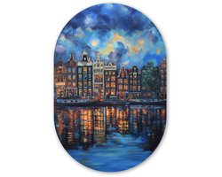 Muurovaal 80x120 cm - Ovale wanddecoratie Grachten Amsterdam - Huizen - Stad - Kleurrijk - Ovalen schilderij - Muurdecoratie woonkamer - Kamer decoratie - Schilderijen - Wandcirkel