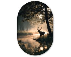 Muurovaal 80x120 cm - Ovale wanddecoratie Hert - Bosbeek - Mystiek - Ovalen schilderij - Muurdecoratie woonkamer - Kamer decoratie - Schilderijen - Wandcirkel