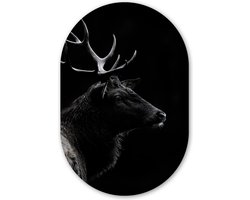Muurovaal 80x120 cm - Ovale wanddecoratie Hert - Zwart - Portret - Gewei - Dieren - Ovalen schilderij - Muurdecoratie woonkamer - Kamer decoratie - Schilderijen - Wandcirkel