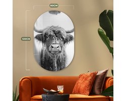 Muurovaal 80x120 cm - Ovale wanddecoratie Schotse Hooglander - Dier - Douche - Humor - Ovalen schilderij - Muurdecoratie woonkamer - Kamer decoratie - Schilderijen - Wandcirkel