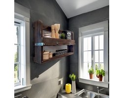 Muurplank Hout en Metaal - Industrieel Design - 115x50cm - Rustiek Meubelstuk - Handgemaakt