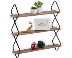 muurrek industrieel - 3 planken - 60 x 60 x 18,5 cm - keuken - mdf - metaal - bruin-zwart