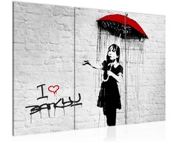 Muurschilderij Banksy Inspiratie Straatkunst XXL 120x80 cm 3-Delige Grijze Rode Decoratie voor Huiskamer