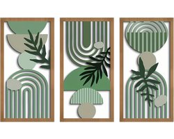 Muursculpturen Houten Decoratie, Boho Chic Wanddecoratie met Geometrische patronen, Moderne Geometrische Muurkunst voor Woonkamer, Slaapkamer, Gang, Kantoor